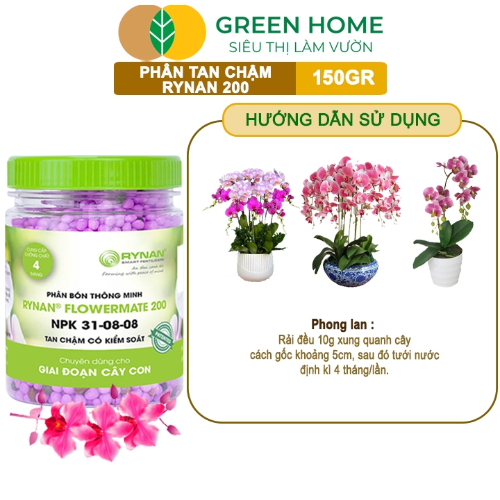 Ảnh Phân Tan Chậm Greenhome, Rynan 200, Chai 150gr, Dành Cho Phong Lan Con, Bonsai Kích Chồi, Dưỡng Chất 3