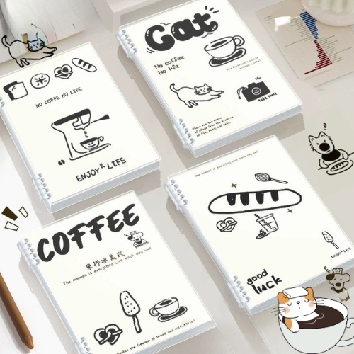 Vở Còng, Sổ Bìa Còng A5 B5 Mẫu Mèo Cà Phê MESO - Sổ Còng Thay Được Giấy, Thiết Kế Không Đau Tay