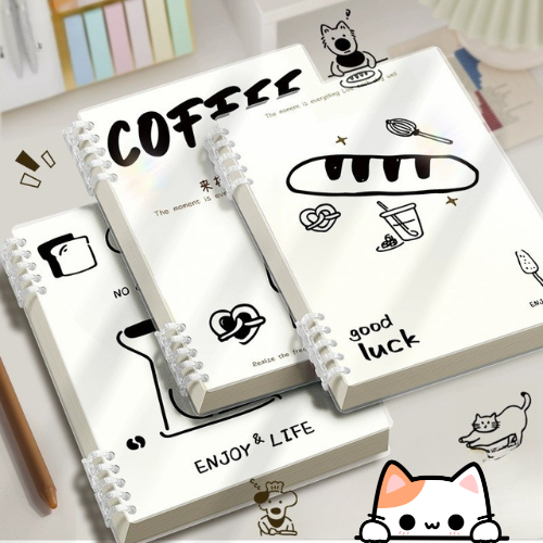 Vở Còng, Sổ Bìa Còng A5 B5 Mẫu Mèo Cà Phê MESO - Sổ Còng Thay Được Giấy, Thiết Kế Không Đau Tay