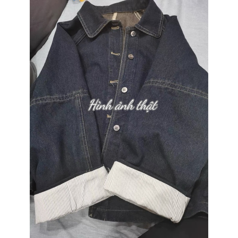 [ HÀNG ORDER]áo khoác denim lót vải kẻ sọc nhẹ nhàng sang trọng xanh đen