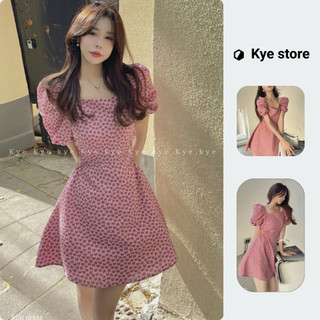 Đầm thiết kế KYE màu hồng họa tiết nhấn eo July dress