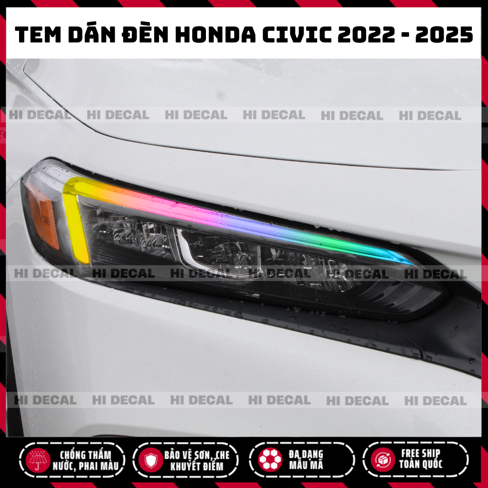 Tem decal dán đèn Honda Civic 2022 - 2025 (Gen 11), tem trang trí xe chống nước, bền màu