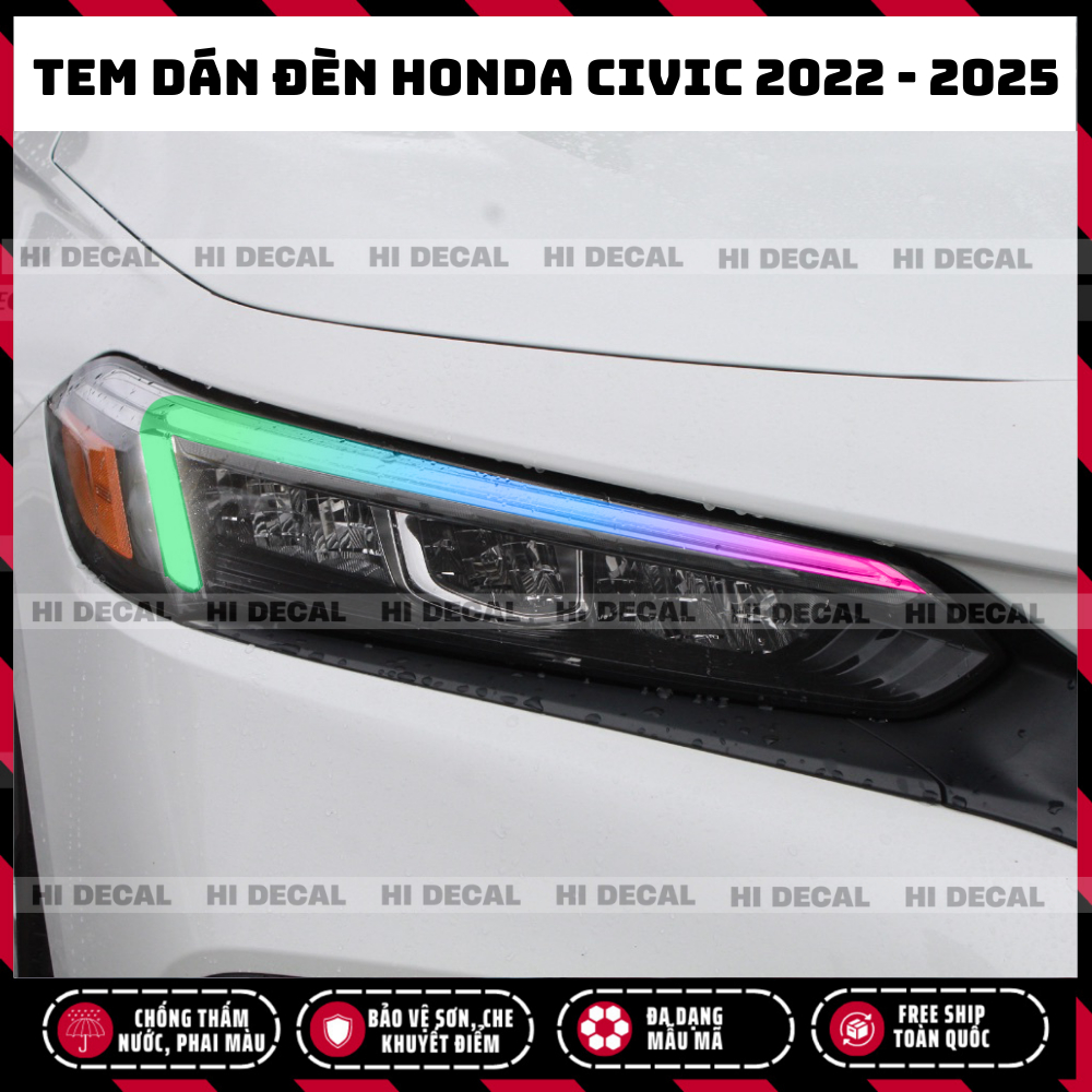 Tem decal dán đèn Honda Civic 2022 - 2025 (Gen 11), tem trang trí xe chống nước, bền màu