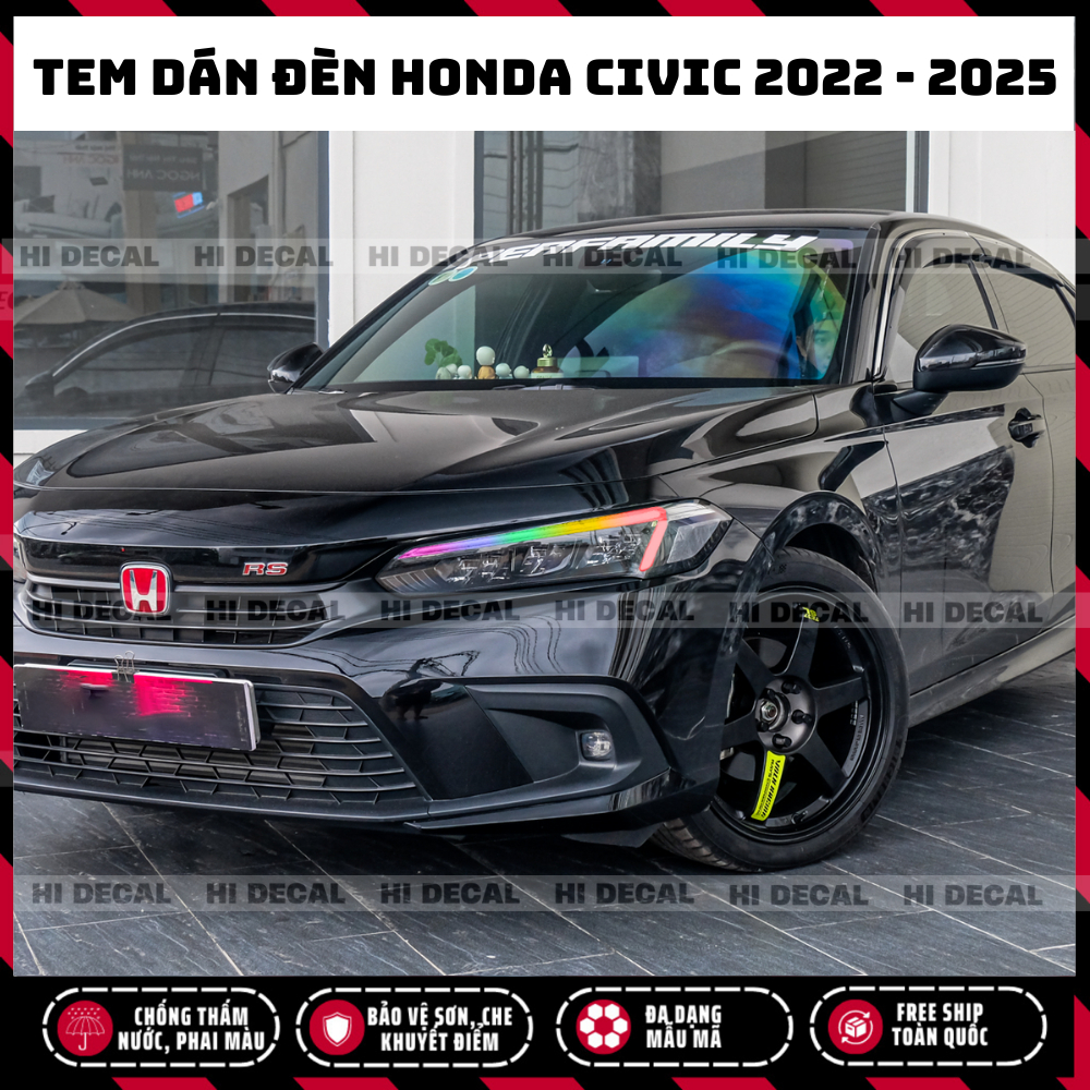 Tem decal dán đèn Honda Civic 2022 - 2025 (Gen 11), tem trang trí xe chống nước, bền màu