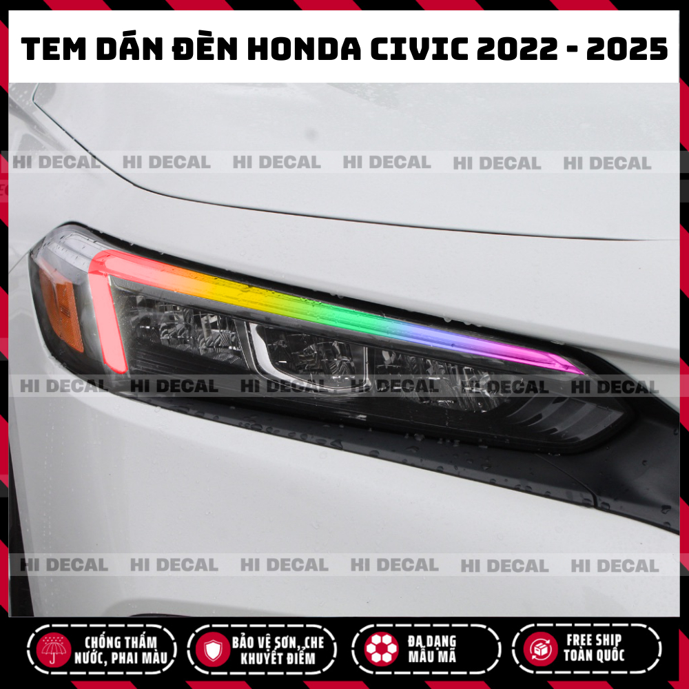 Tem decal dán đèn Honda Civic 2022 - 2025 (Gen 11), tem trang trí xe chống nước, bền màu