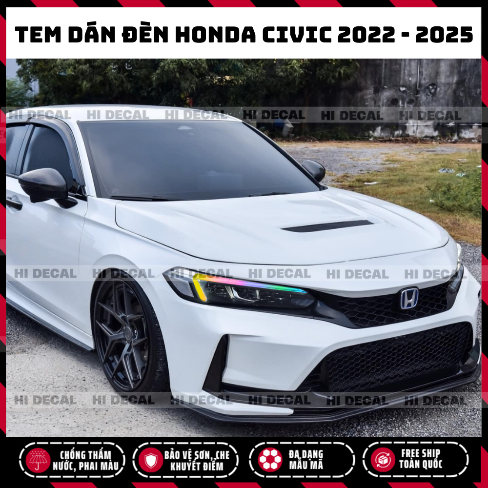 Tem decal dán đèn Honda Civic 2022 - 2025 (Gen 11), tem trang trí xe chống nước, bền màu