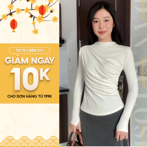 Áo Thun Nữ Tay Dài Cổ Tròn, Kiểu Rúm Eo Tôn Dáng, Chất Liệu Cotton Zip Cao Cấp, Co Giãn 4 Chiều, Mềm Mịn