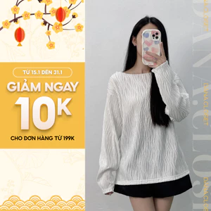 Áo Lệch Vai, Áo Thun Gân Sóng Dài Tay Vải Mềm Form Rộng Cổ Tròn, Thiết Kế Basic Dễ Phối Đồ