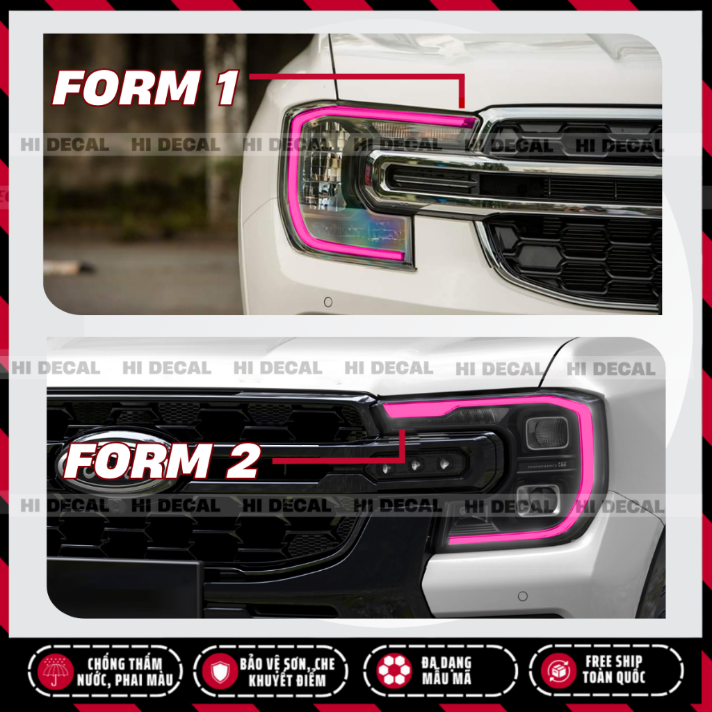Decal dán đèn Ford Ranger, Ford Everest 2022 - 2025, tem trang trí đèn chống nước bền màu