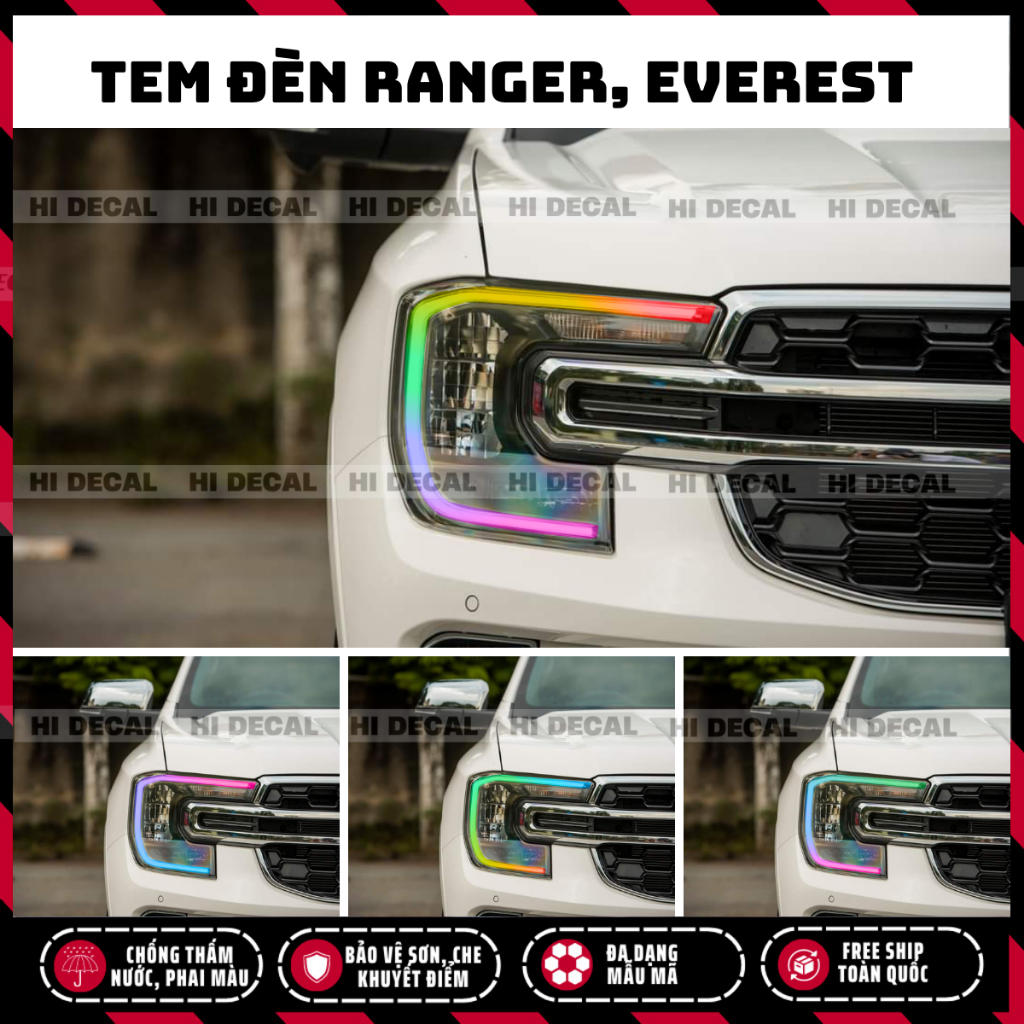 Decal dán đèn Ford Ranger, Ford Everest 2022 - 2025, tem trang trí đèn chống nước bền màu