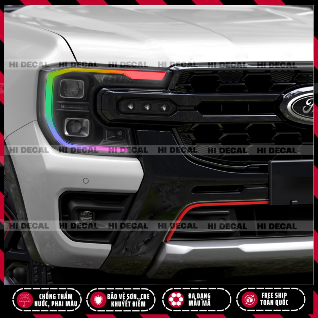 Decal dán đèn Ford Ranger, Ford Everest 2022 - 2025, tem trang trí đèn chống nước bền màu