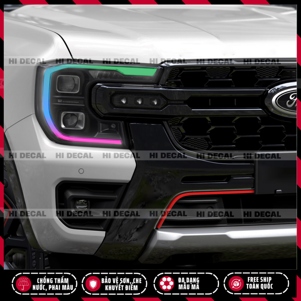 Decal dán đèn Ford Ranger, Ford Everest 2022 - 2025, tem trang trí đèn chống nước bền màu