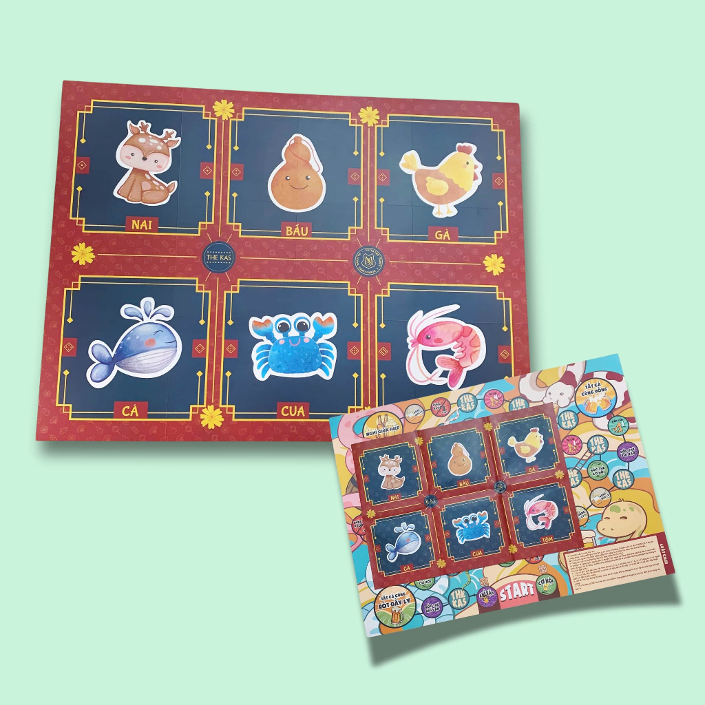 Bộ Bầu Cua Tôm Cá Khổng Lồ Giấy Bạt Kích Thước Lớn Chơi Tết Gia Đình Sum Vầy