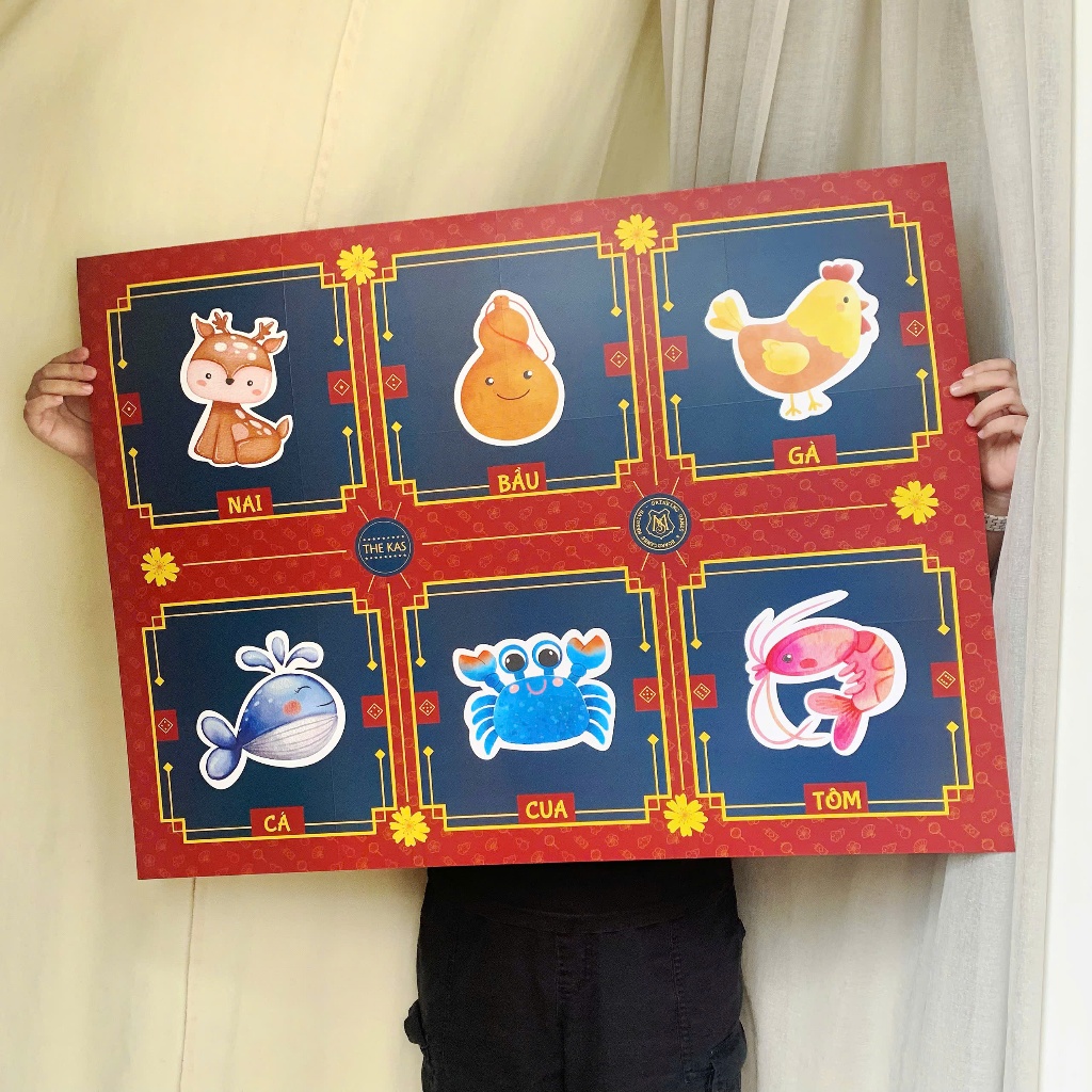 Bộ Bầu Cua Tôm Cá Khổng Lồ Giấy Bạt Kích Thước Lớn Chơi Tết Gia Đình Sum Vầy