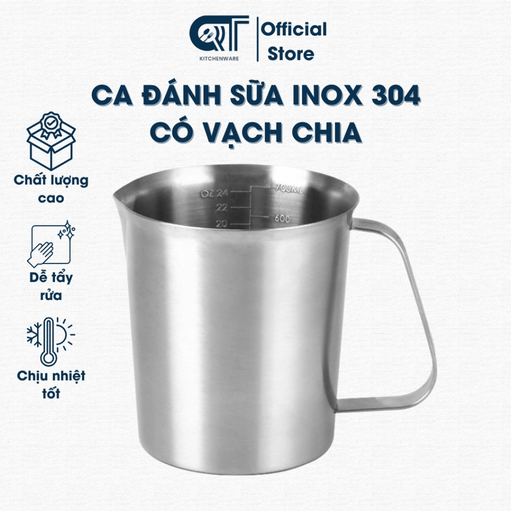 Ca Đánh Sữa Inox, Ca Đong Inox 304 Có Vạch Chia, Hàng Loại 1, 500ml ...