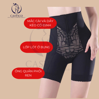 Quần Gen Nịt Bụng Siết Eo Chống Cuộn Có Khóa Kéo Và Mắc Cài