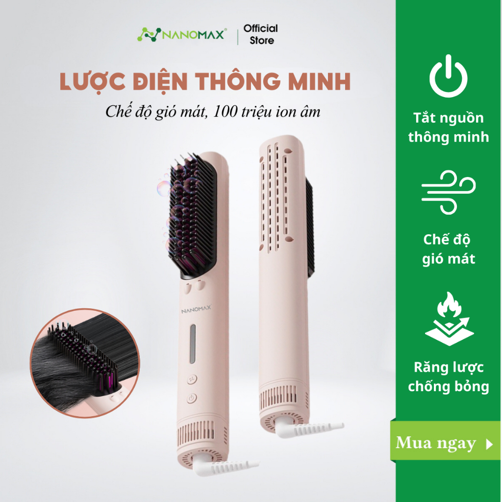 Ảnh Lược Điện Ion Âm NANOMAX XN Z12 Chăm Sóc Tóc Suôn Mượt Tạo Kiểu 4 Chế Độ Nhiệt, Gió Mát, 54 Răng Lược 1