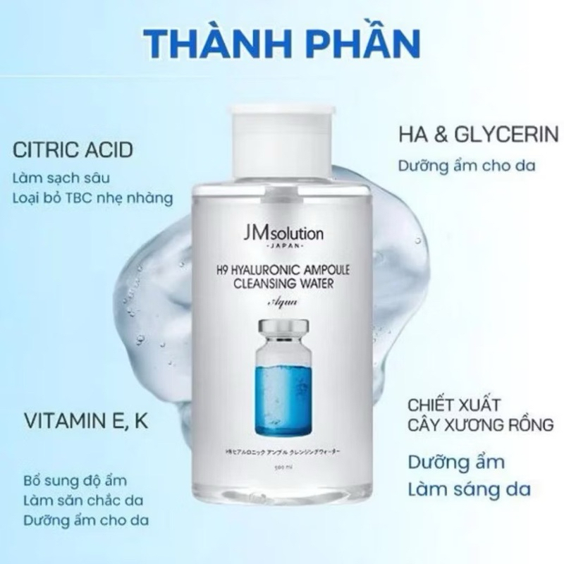 Nước Tẩy Trang JMsolution H9 Hyaluronic Ampoule & Water Luminous SOS Ringer Cleansing ( 500ml 850ml)