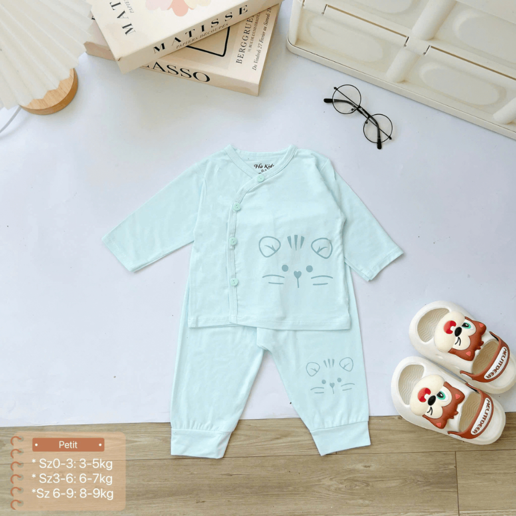Set 5 Bộ sơ sinh dài tay thun lạnh HH hoạ tiết đơn giản cho bé 0 - 9 tháng [HH-DL04]  Đậu Đậu Store