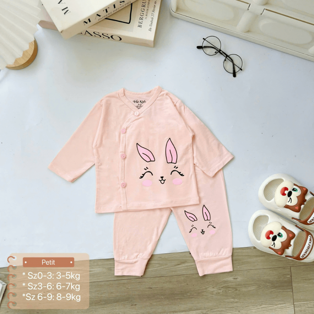 Set 5 Bộ sơ sinh dài tay thun lạnh HH hoạ tiết đơn giản cho bé 0 - 9 tháng [HH-DL04]  Đậu Đậu Store