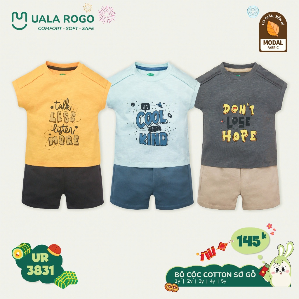 (9-24kg, 1-5Y) Bộ Cộc Tay Hoạ Tiết Đáng Yêu Uala UR3866 UR3835 UR3841 UR500 UR503 UR2228 UR296 UR524