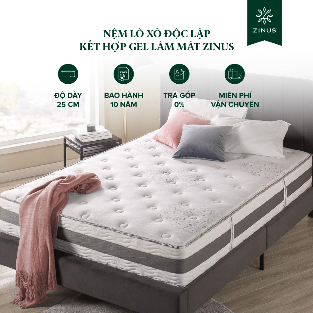 Ảnh Nệm Lò Xo Gel Mát Cao Cấp Dày 25cm Zinus - 10in Gel-Infused Memory Foam Hybrid Spring Mattress 1