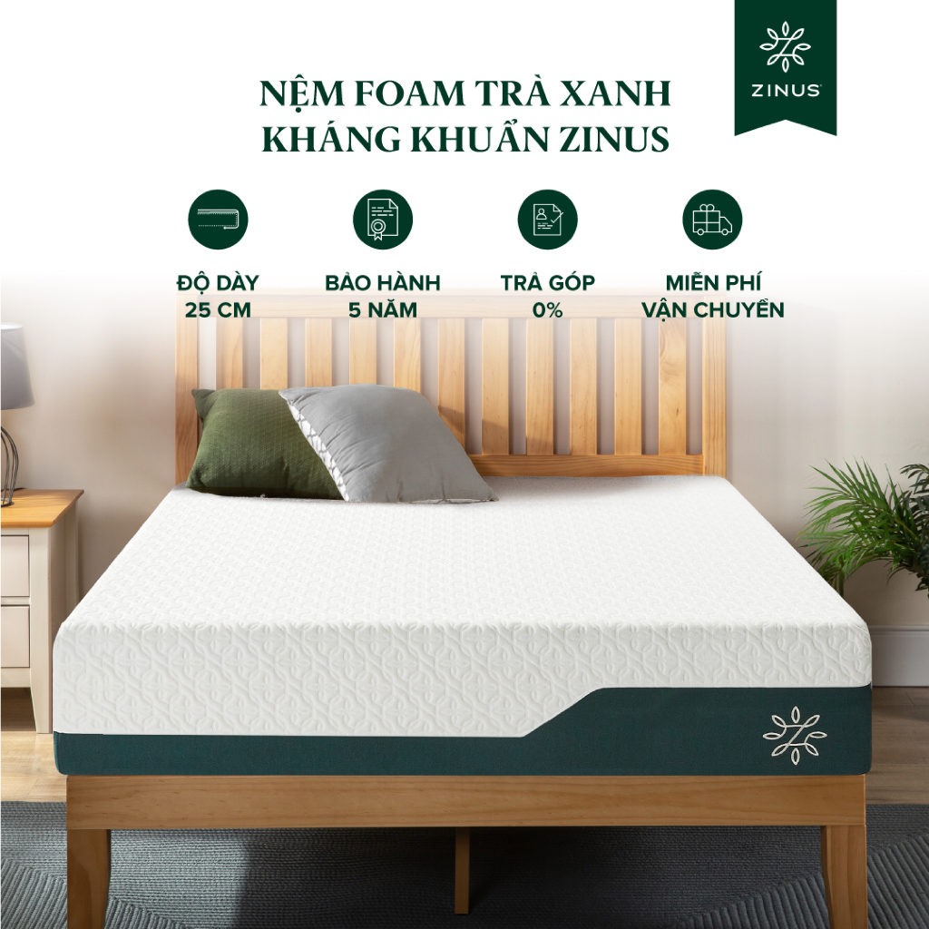 Ảnh Nệm Foam Tinh Chất Trà Xanh Cao Cấp Dày 25cm Zinus - 10in Cooling Gel Memory Foam Mattress 1