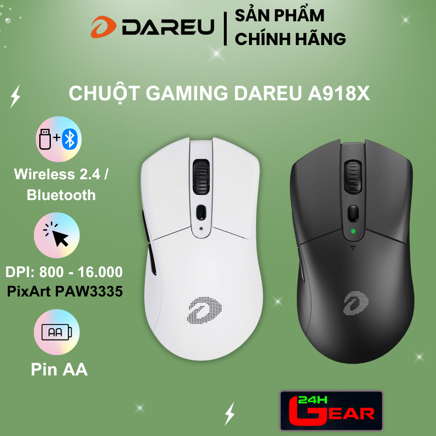 Chuột không dây Gaming Dareu A918X ( Kết nối: wireless 2.4 + Bluetooth) Chính Hãng