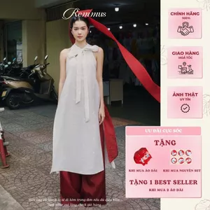 Remmus - Áo dài Nhật Sen | Áo dài cách điệu thắt nơ hoa women (TẶNG BAO LÌ XÌ)