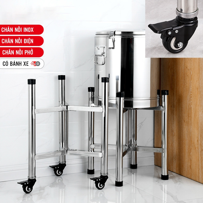 Chân kệ inox có bánh chịu lực cho nồi xô, bình ủ - nồi điện inox nhiều ...