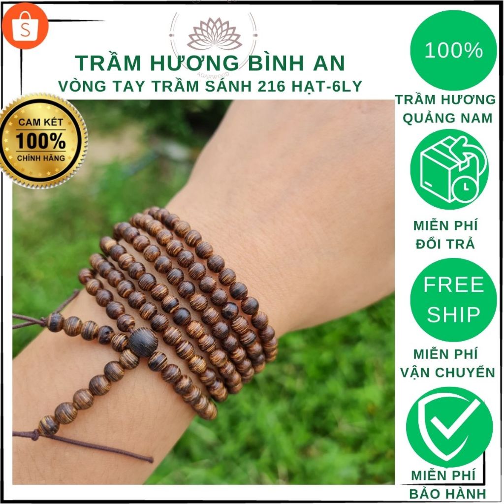 Vòng Tay Trầm Hương 216 Hạt Trầm Sánh Chìm Việt - Chuỗi Tràng Hạt - Vòng Phong Thủy- 6 7 8 mm