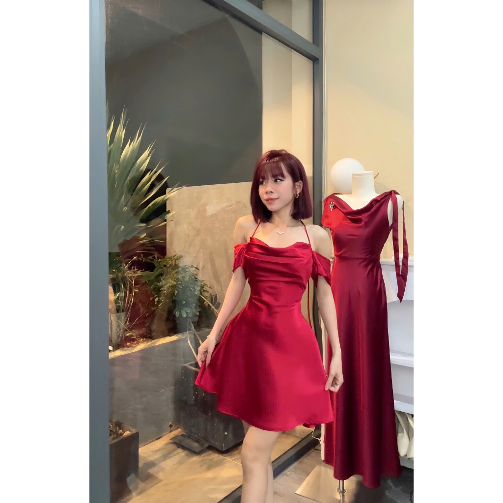 Leria Dress - Đầm dài bằng vải voan lụa Xẻ ngực khoét eo