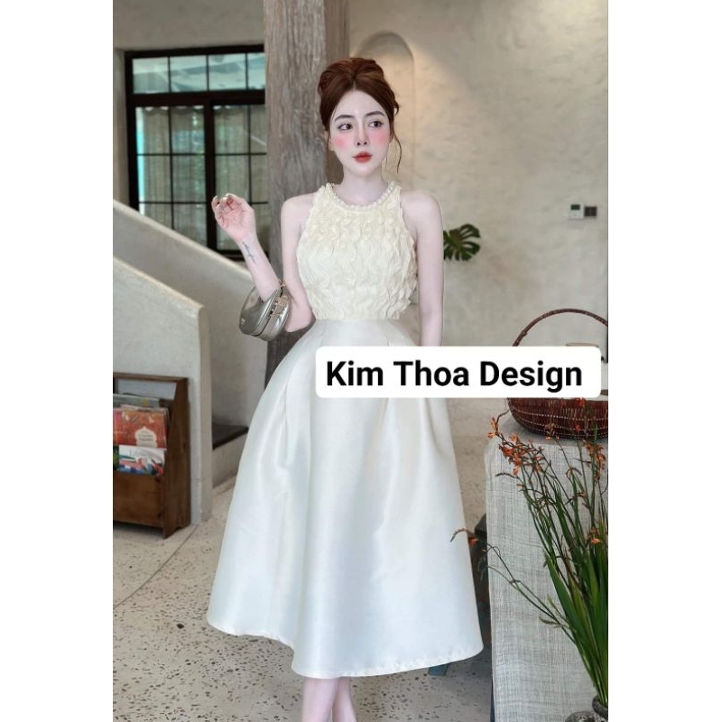Váy Tafa yếm cổ ngọc kèm video – thiết kế cao cấp Kim Thoa Design | Kèm video thật