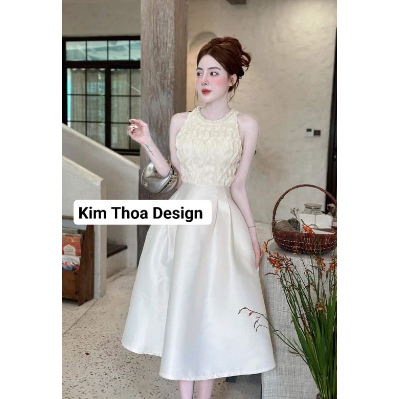 Váy Tafa yếm cổ ngọc kèm video – thiết kế cao cấp Kim Thoa Design | Kèm video thật