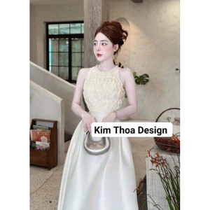 Váy Tafa yếm cổ ngọc kèm video – thiết kế cao cấp Kim Thoa Design | Kèm video thật