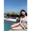 2Soonsumff Bộ bikini 2 mảnh có sẵn mút ngực sexy, áo tắm xẻ ngực hai dây đi biển mùa hè cho nữ