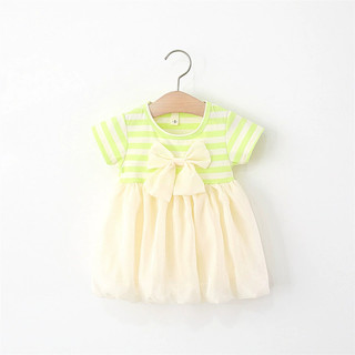 Váy bé gái ngắn tay dáng bí thun cotton kẻ sọc phối nơ xinh D1074 Bí Ngô Nhỏ