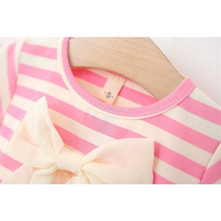 Váy bé gái ngắn tay dáng bí thun cotton kẻ sọc phối nơ xinh D1074 Bí Ngô Nhỏ