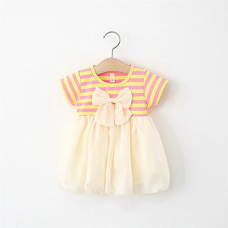 Váy bé gái ngắn tay dáng bí thun cotton kẻ sọc phối nơ xinh D1074 Bí Ngô Nhỏ