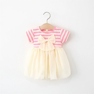 Váy bé gái ngắn tay dáng bí thun cotton kẻ sọc phối nơ xinh D1074 Bí Ngô Nhỏ