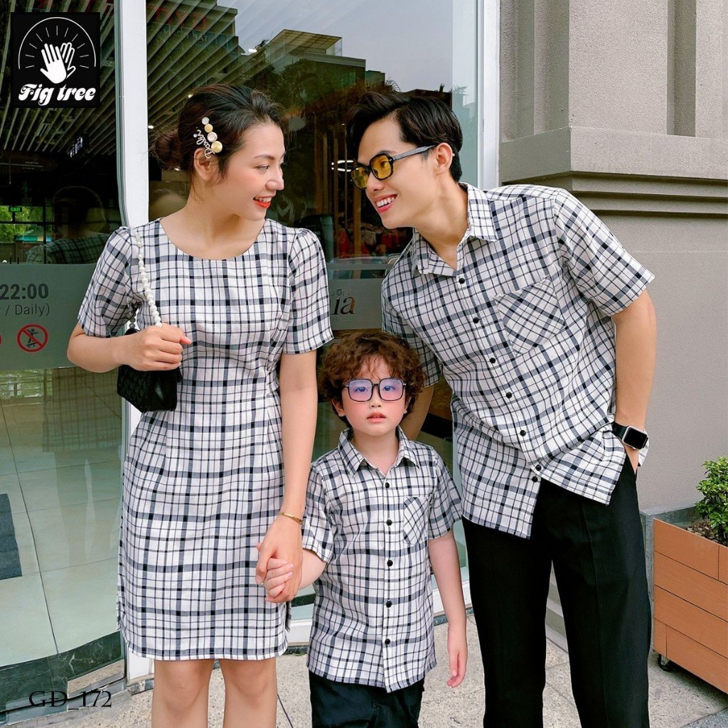 Đồng Phục Gia đình Fig Tree Sọc Caro Trắng Đen ( MS :172) siêu xinh!!!!