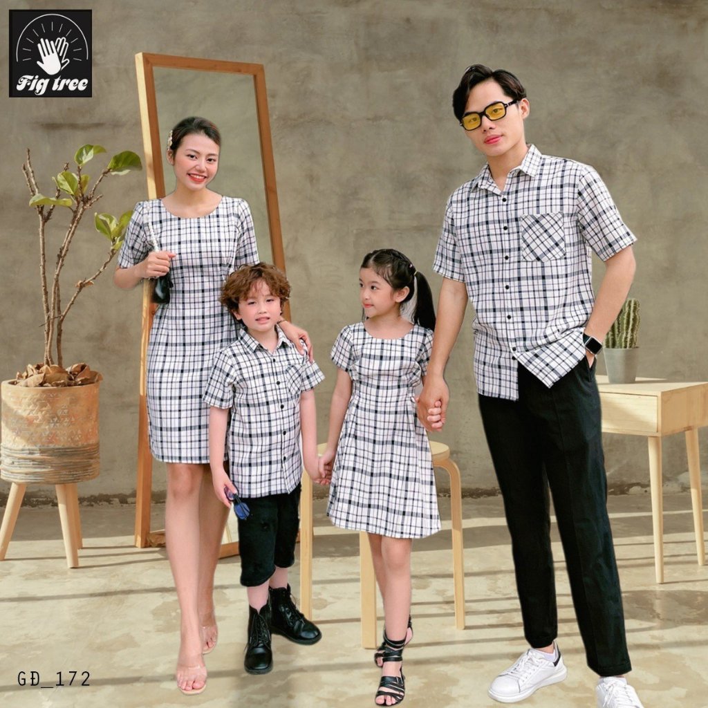 Đồng Phục Gia đình Fig Tree Sọc Caro Trắng Đen ( MS :172) siêu xinh!!!!