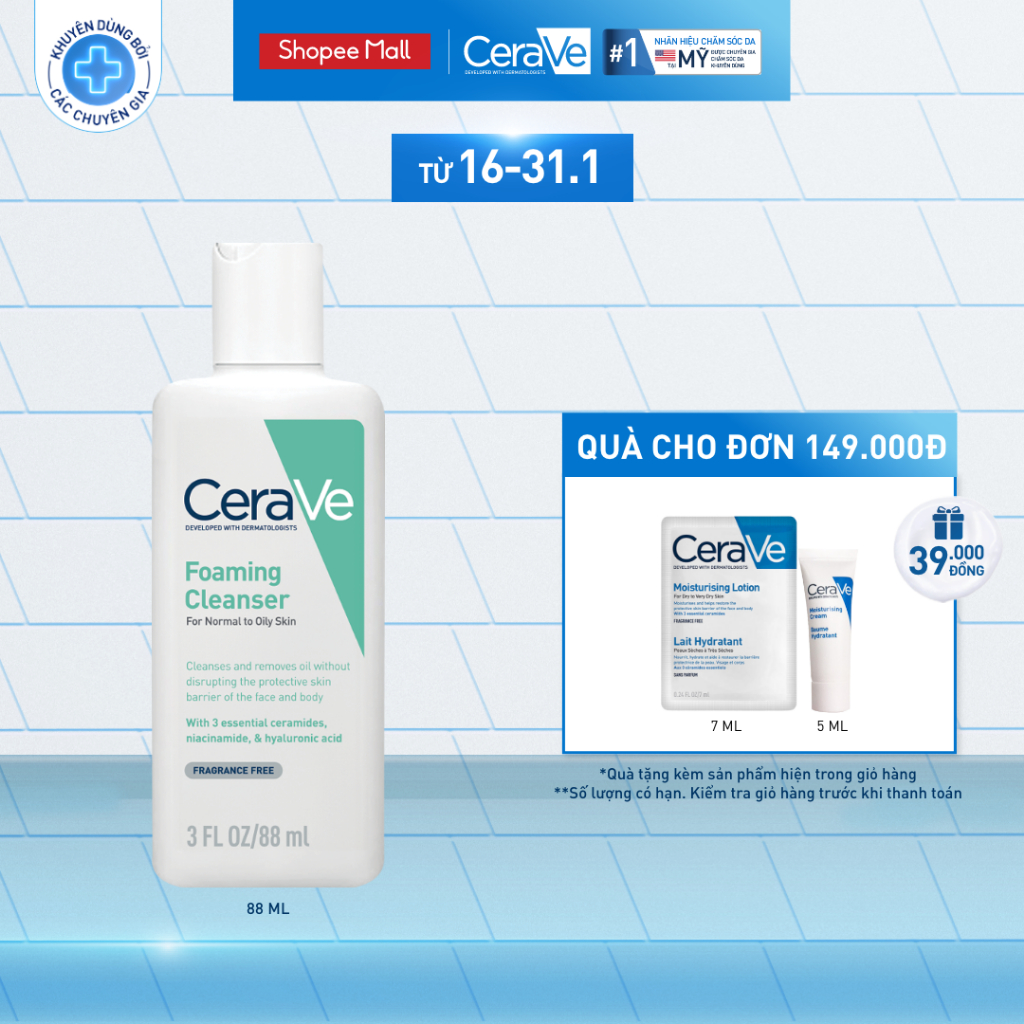 Sữa rửa mặt giúp làm sạch sâu dành cho da dầu Cerave Foaming Facial ...