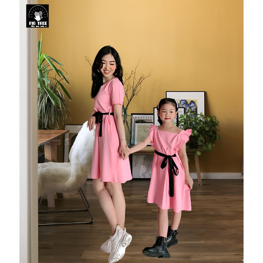 Combo Áo Váy Gia Đình Fig Tree Màu Hồng Phấn Siêu Ngọt Ngào Cho Gia Đình Đi Tiệc, Chụp Hình