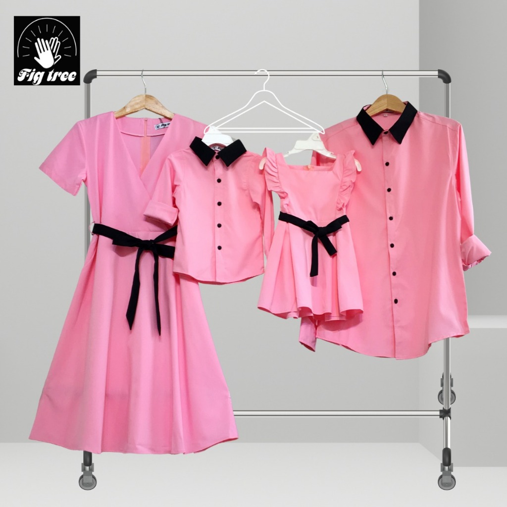 Combo Áo Váy Gia Đình Fig Tree Màu Hồng Phấn Siêu Ngọt Ngào Cho Gia Đình Đi Tiệc, Chụp Hình
