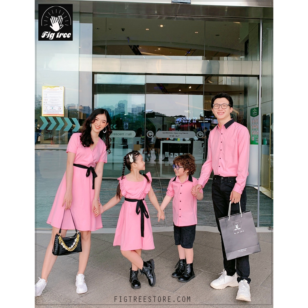 Combo Áo Váy Gia Đình Fig Tree Màu Hồng Phấn Siêu Ngọt Ngào Cho Gia Đình Đi Tiệc, Chụp Hình