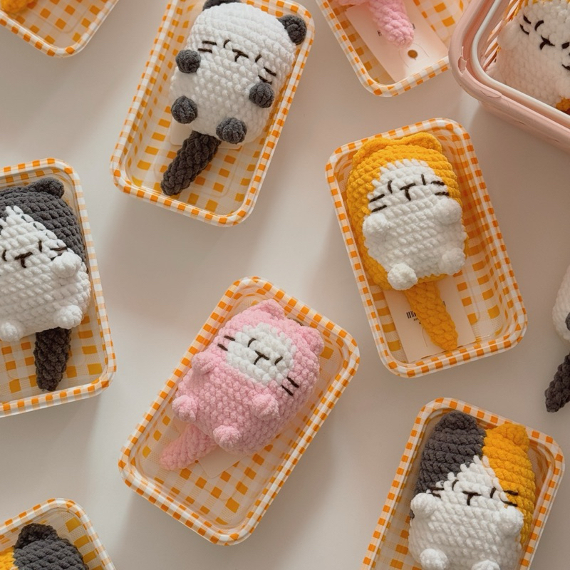 Móc Khoá Len Nhung Đũa Hình Con Mèo Ú Dễ Thương Handmade