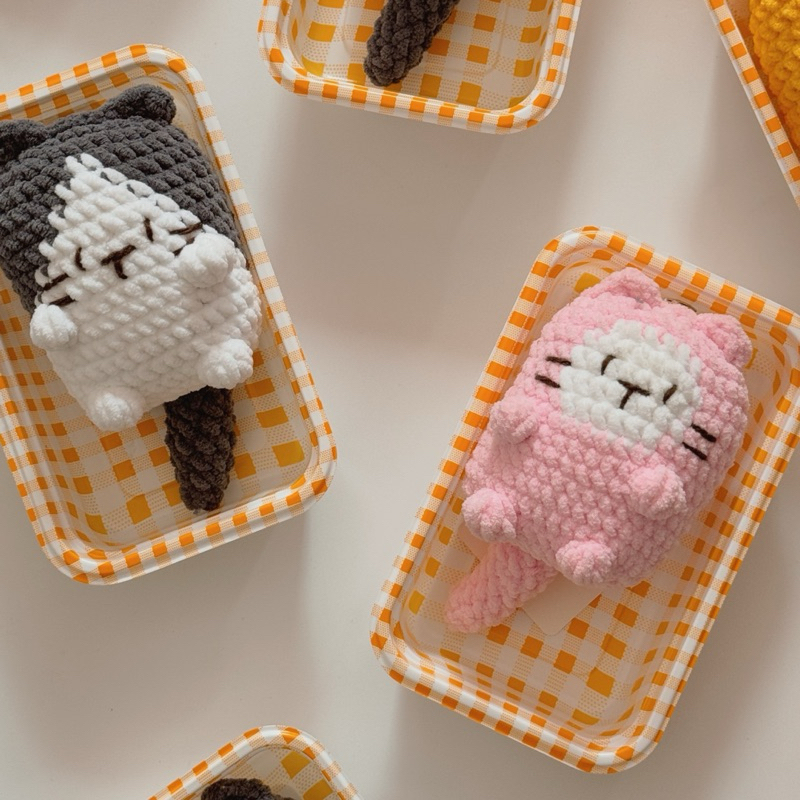 Móc Khoá Len Nhung Đũa Hình Con Mèo Ú Dễ Thương Handmade