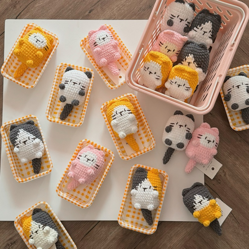 Móc Khoá Len Nhung Đũa Hình Con Mèo Ú Dễ Thương Handmade