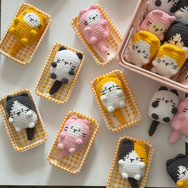 Móc Khoá Len Nhung Đũa Hình Con Mèo Ú Dễ Thương Handmade